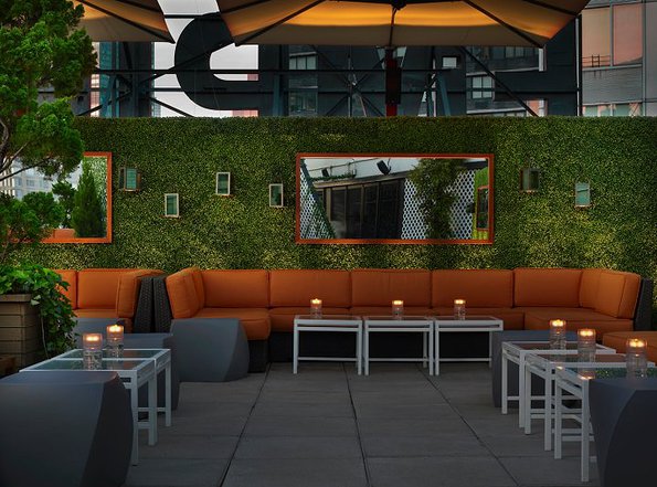 Summertime scene at Empire Hotel Rooftop before an event
